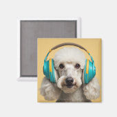 ヘッドフォンを着たプードル マグネット (正面/裏面)