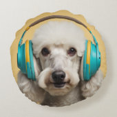 ヘッドフォンを着たプードル ラウンドクッション (裏面)