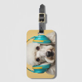 ヘッドフォンを着たプードル ラゲッジタグ (正面縦)