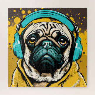 ヘッドフォンを着たPUG ジグソーパズル