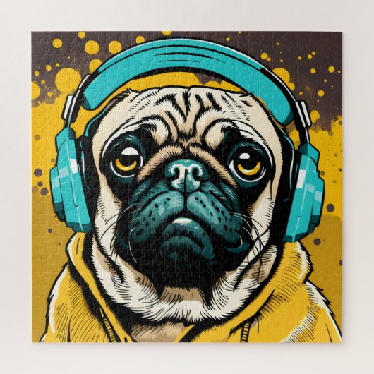 ヘッドフォンを着たPUG ジグソーパズル (縦)