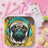 ヘッドフォンを着たPUG ペーパープレート (パーティー)