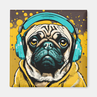 ヘッドフォンを着たPUG マグネット