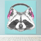ヘッドフォンアライグマ キャンバスプリント (インサイチュ (ウッドフロア))