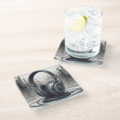 ヘッドフォンアートワーク音楽愛好家 ガラスコースター (アングル)