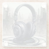 ヘッドフォンアートワーク音楽愛好家 ガラスコースター (裏面)