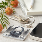 ヘッドフォンアートワーク音楽愛好家 キーホルダー (正面右)