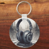ヘッドフォンアートワーク音楽愛好家 キーホルダー (正面)