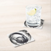 ヘッドフォンアートワーク音楽愛好家 スクエアペーパーコースター (インサイチュ)