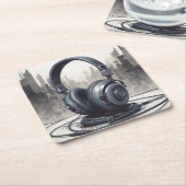 ヘッドフォンアートワーク音楽愛好家 スクエアペーパーコースター (アングル)