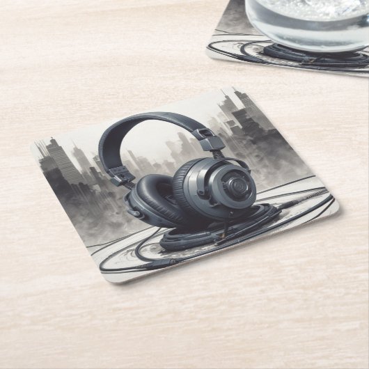 ヘッドフォンアートワーク音楽愛好家 スクエアペーパーコースター (アングル)