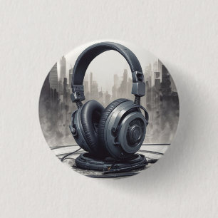 ヘッドフォンアートワーク音楽愛好家 缶バッジ