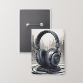 ヘッドフォンアートワーク音楽愛好家 缶バッジ (正面/裏面)