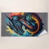 ヘッドフォンカラフルを着たドラゴン音楽ゲーム ビーチタオル (正面)