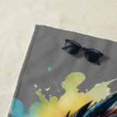 ヘッドフォンカラフルを着たドラゴン音楽ゲーム ビーチタオル (インサイチュ)