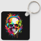 ヘッドフォンカラフルを装着したスカル キーホルダー (裏面)