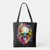 ヘッドフォンカラフルを装着したスカル トートバッグ (裏面)
