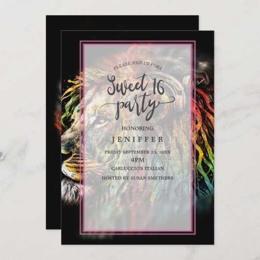 ヘッドフォンカラフル付きラスタライオン 招待状 (正面/裏面)