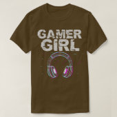 ヘッドフォンゲーマーガールガールビデオゲームプレイヤーグリッチGa Tシャツ (デザイン正面)