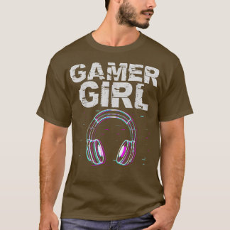 ヘッドフォンゲーマーガールガールビデオゲームプレイヤーグリッチGa Tシャツ