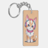 ヘッドフォンシックでかわいい猫 キーホルダー (正面左)