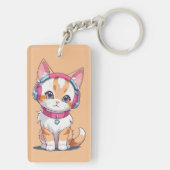 ヘッドフォンシックでかわいい猫 キーホルダー (裏面)