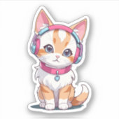 ヘッドフォンシックでかわいい猫 シール (正面)