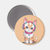 ヘッドフォンシックでかわいい猫 マグネット (正面/裏面)