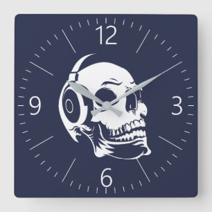 ヘッドフォンスカル スクエア壁時計