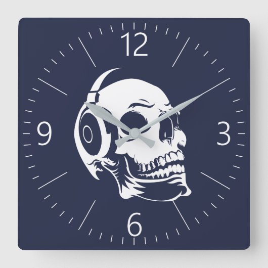 ヘッドフォンスカル スクエア壁時計 (正面)