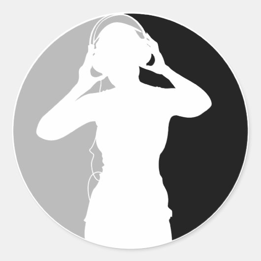 ヘッドフォンステッカー付き少女 ラウンドシール (正面)