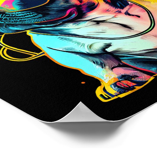 ヘッドフォンフランスのとサンgl付きレトロウェーブブルドッグ ポスター (角)