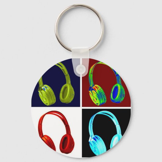 ヘッドフォンポップ・アートのアート キーホルダー (正面)