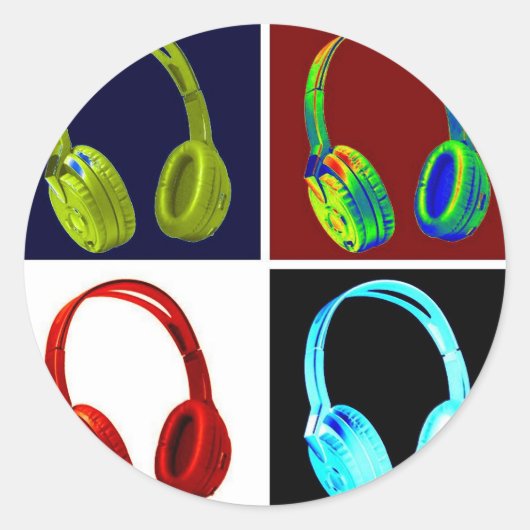 ヘッドフォンポップ・アートのアート ラウンドシール (正面)