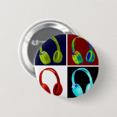 ヘッドフォンポップ・アートのアート 缶バッジ (正面&裏面)