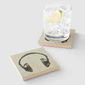 ヘッドフォンミュージックイラストレーションヴィンテージミントグリーン ストーンコースター (横)