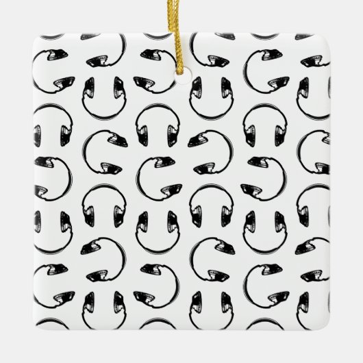 ヘッドフォンミュージックカスタムプリント背景色 セラミックオーナメント (正面)