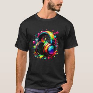 ヘッドフォンミュージックDJカラフルヘッドフォンRAVE EDM Tシャツ