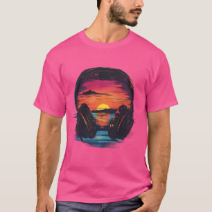ヘッドフォンミュージックDJサンセットEDMビートメーカーテクノホ Tシャツ
