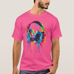 ヘッドフォンミュージックDjミュージックヘッドフォンスプラッシュEdm Mu Tシャツ