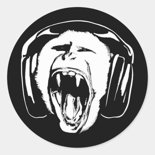 ヘッドフォンモンキー音楽愛好家 ラウンドシール (正面)