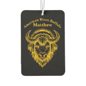 ヘッドフォンユニークを着用したバイソンのデザイン カーエアーフレッシュナー (裏面)