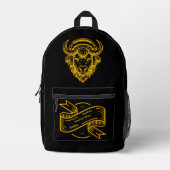 ヘッドフォンユニークを着用したバイソンのデザイン プリントバックパック (正面)