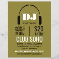 ヘッドフォンロゴ、DJ、クラブイベントズ広告フライヤー
