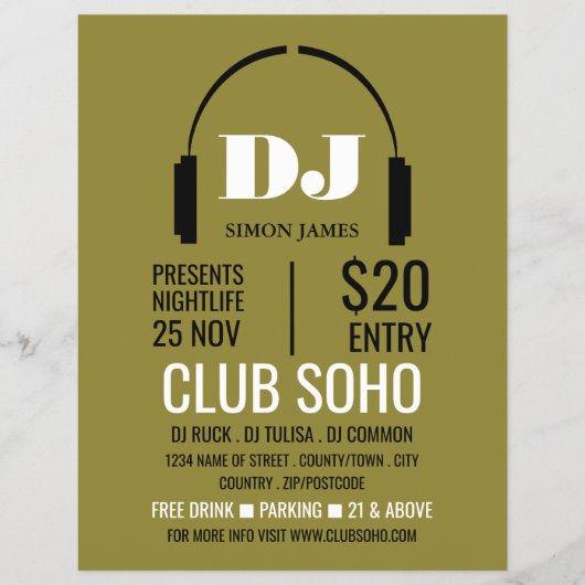 ヘッドフォンロゴ、DJ、クラブイベントズ広告フライヤー チラシ (正面)