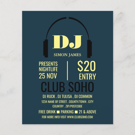 ヘッドフォンロゴ、DJ、クラブイベントズ広告フライヤー チラシ (正面)