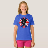 ヘッドフォン付きクイーン及びイギリス国旗デザイン Tシャツ (正面フル)