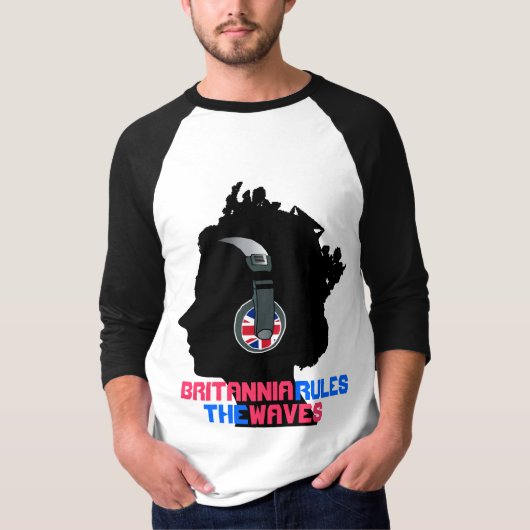 ヘッドフォン付きクイーン：ブリタニアは波を支配 Tシャツ (正面)