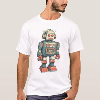 ヘッドフォン付きスズロボット - ヴィンテージカセットチェストメカ Tシャツ