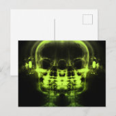 ヘッドフォン付きダブルX線スカル- Lime Green ポストカード (正面/裏面)